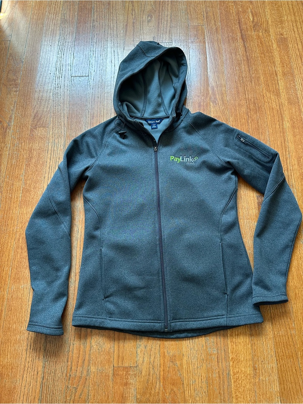 Sport-Tek Women's Gray Full-Zip Hooded Jacket with Green Logo NWOT